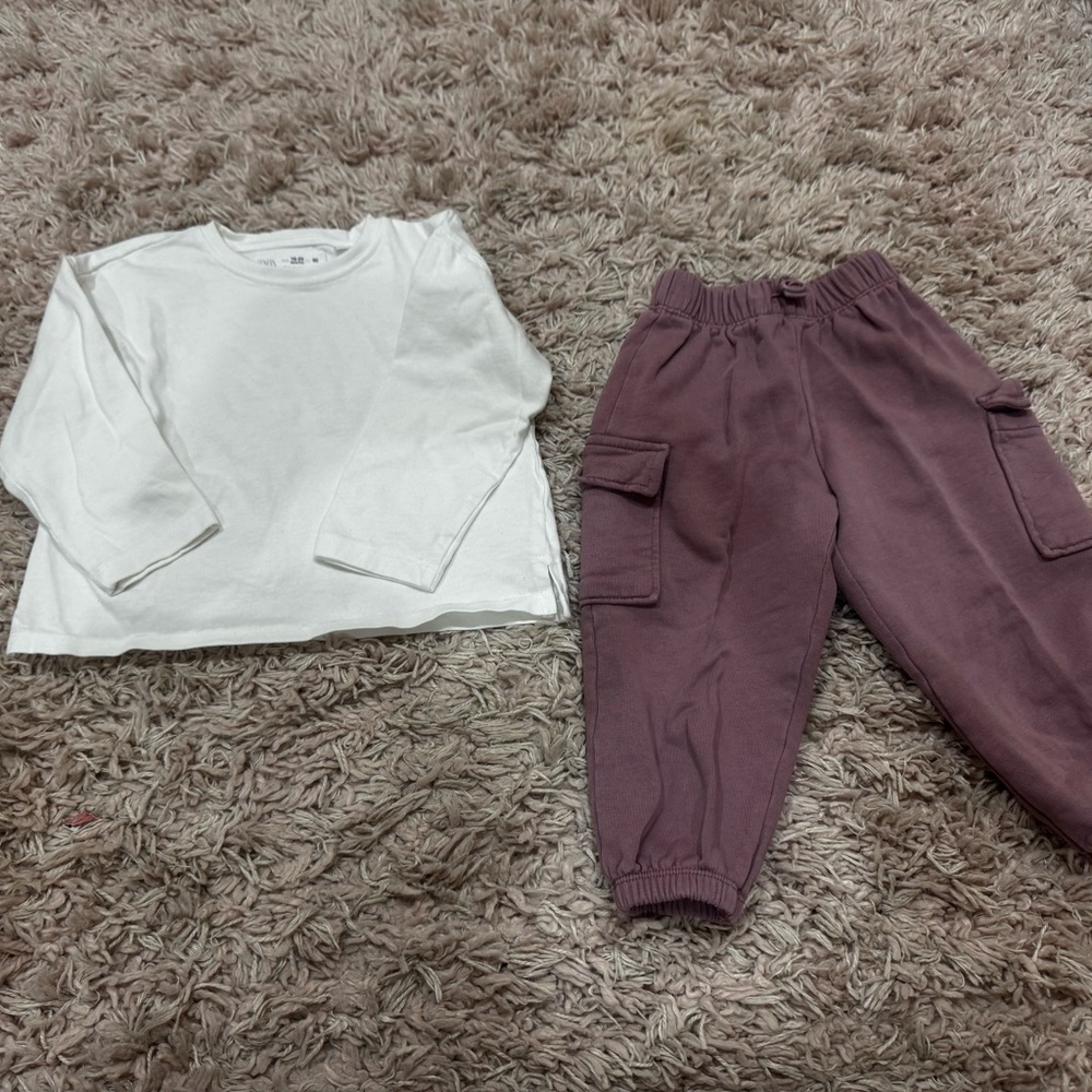 Zara Classic White Toddler Shirt & Cargo Jogger